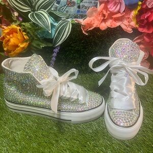 Sparkling White Kids High-Top Sneakers